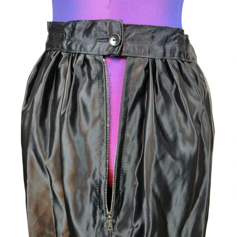 Vintage Black Satin Maxi Skirt Ruffle Hem High Waisted Formal Goth Evening
